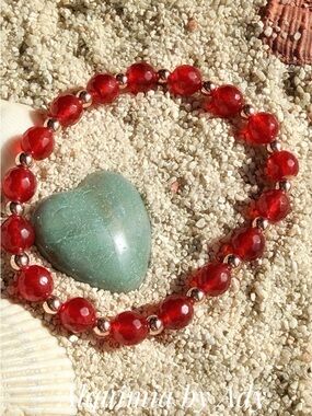 UNTREATED RUBY FOR MOM 🧑 Red Faceted Bead Bracelet with Rose Gold Accents